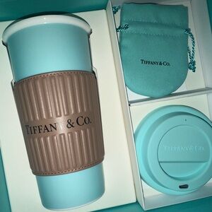 Tiffany & Co. Blue Travel Mug with Tan Sleeve
